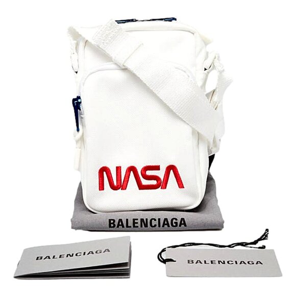 NWT Balenciaga Nasa Logo Phone Holder Crossbody Bag White Recycled Nylon - Picture 1 of 12